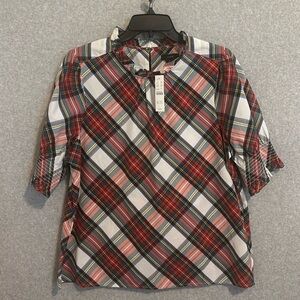 J.Crew Plaid Puffed Sleeve Blouse NWT size Large
